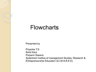 Flowcharts
Presented by
Priyanka T.S
Rohit Kaul
Prasann Saxena
Sydenham Institue of management Studies, Research &
Entrepreneurship Education (S.I.M.S.R.E.E)
 