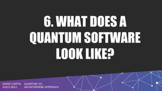 QUANTUM 101:
AN ENTERPRISE APPROACH
MARIO CARTIA
AGILE SKILL
6. WHAT DOES A
QUANTUM SOFTWARE
LOOK LIKE?
 