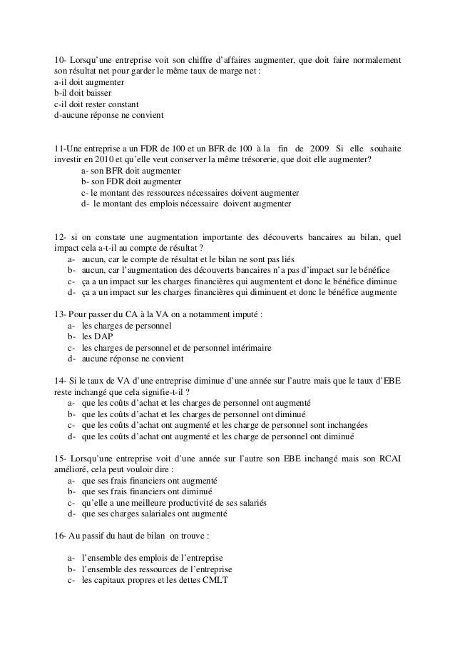 Qcm compte de résultat Qcm compte de résultat