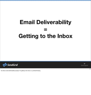 Email Deliverability
=
Getting to the Inbox
 