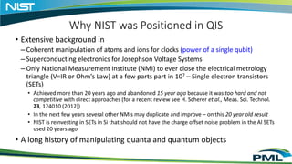 Why NIST was Positioned in QIS
• Extensive background in
– Coherent manipulation of atoms and ions for clocks (power of a ...