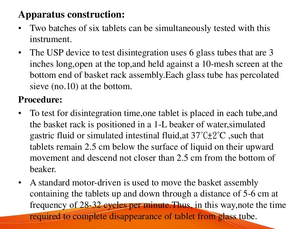 Quality control tests of tablet