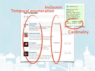 Inclusion
Temporal enumeration




                           Cardinality
 