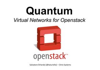 Quantum
Virtual Networks for Openstack




      Salvatore Orlando (@taturiello) – Citrix Systems
 
