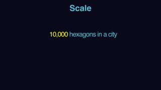 Scale
10,000 hexagons in a city
 