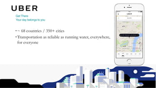 Get There
Your day belongs to you
• ~ 68 countries / 350+ cities
• Transportation as reliable as running water, everywhere,
for everyone
3
 