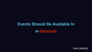 Events Should Be Available In
m-Seconds
Low Latency
 