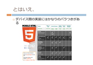 とはいえ、
¨    デバイス間の実装にはかなりのバラつきがあ
      る
 