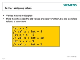 let it beThe let statement lets you define valuesLet‘s use the „REPL“ (actually not a REPL; F# is compiled on the fly)Page 13