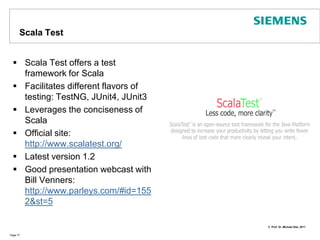 STM Additional Featuresretry in atomic block allows to roll back and wait until input conditions change:Waiting for multiple events: if upper block retries, control is transferred to lower block:Page 72def maybeRemoveFirst(): Option[Int] = {atomic { implicit txn =>      Some(removeFirst())    } orAtomic { implicit txn =>      None    }  }// note: header.next and// header.prev are refsdef removeFirst(): Int = atomic { implicit txn =>    val n = header.next()    if (n == header)retry    val nn = n.next()    header.next() = nn    nn.prev() = header    n.elem  }