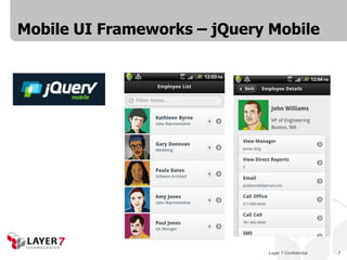 Layer 7 Confidential 7
Mobile UI Frameworks – jQuery Mobile
 