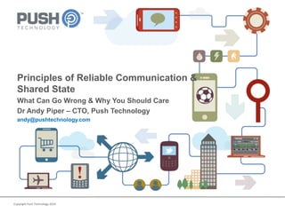 Copyright Push Technology 2014
Principles of Reliable Communication &
Shared State
What Can Go Wrong & Why You Should Care
Dr Andy Piper – CTO, Push Technology
andy@pushtechnology.com
 