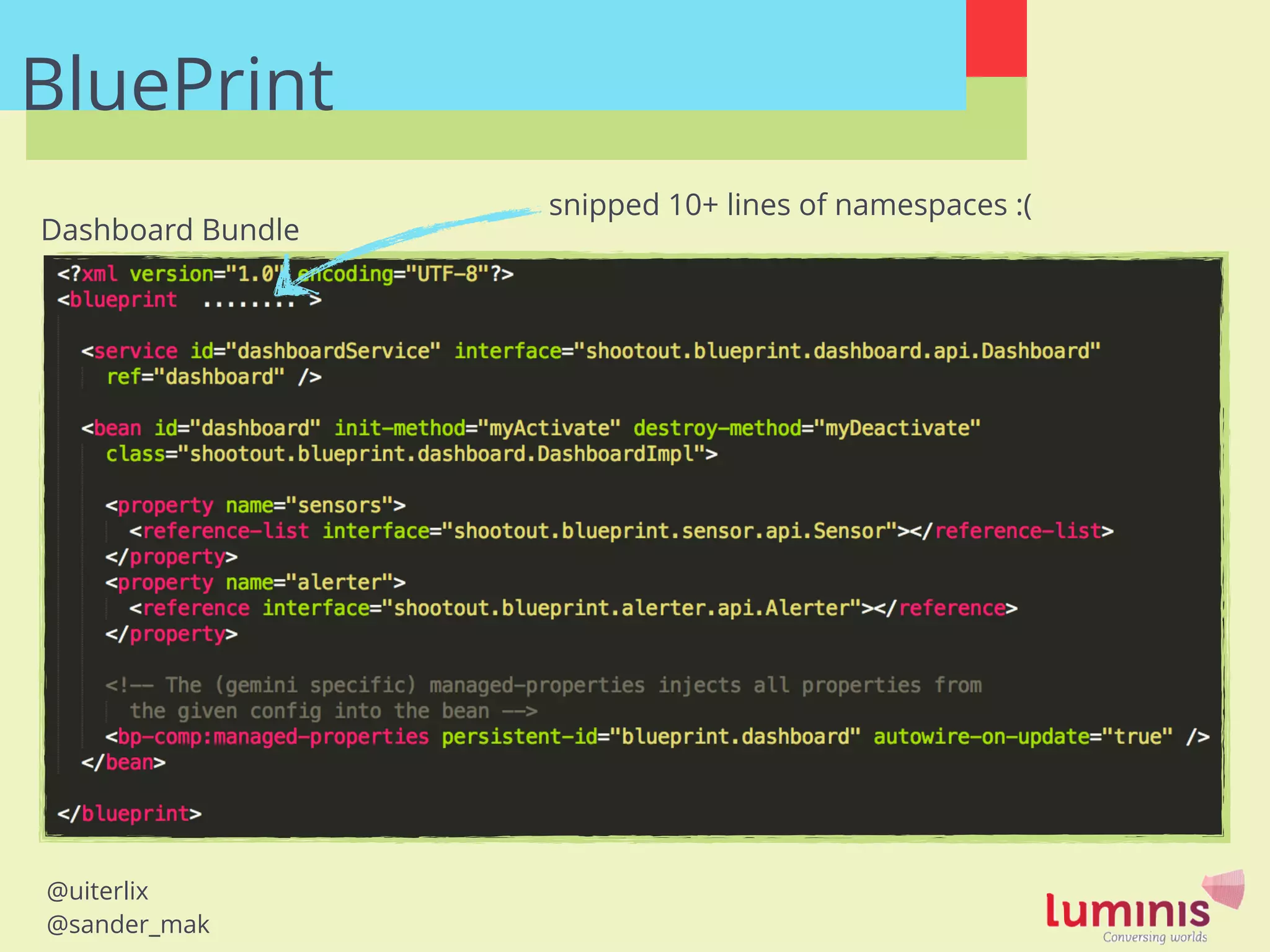 @uiterlix
@sander_mak
BluePrint
Dashboard Bundle
snipped 10+ lines of namespaces :(
 