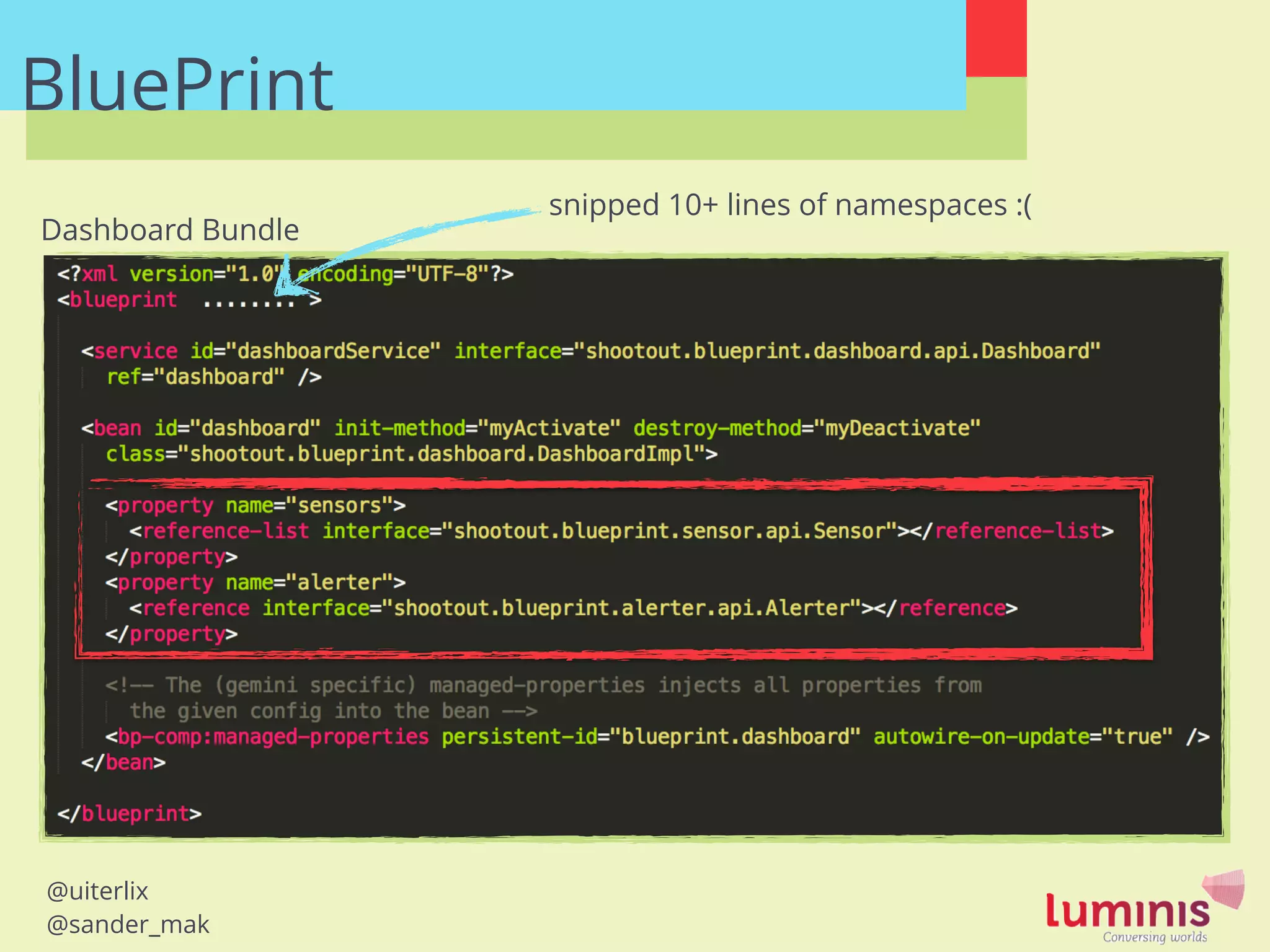 @uiterlix
@sander_mak
BluePrint
Dashboard Bundle
snipped 10+ lines of namespaces :(
 