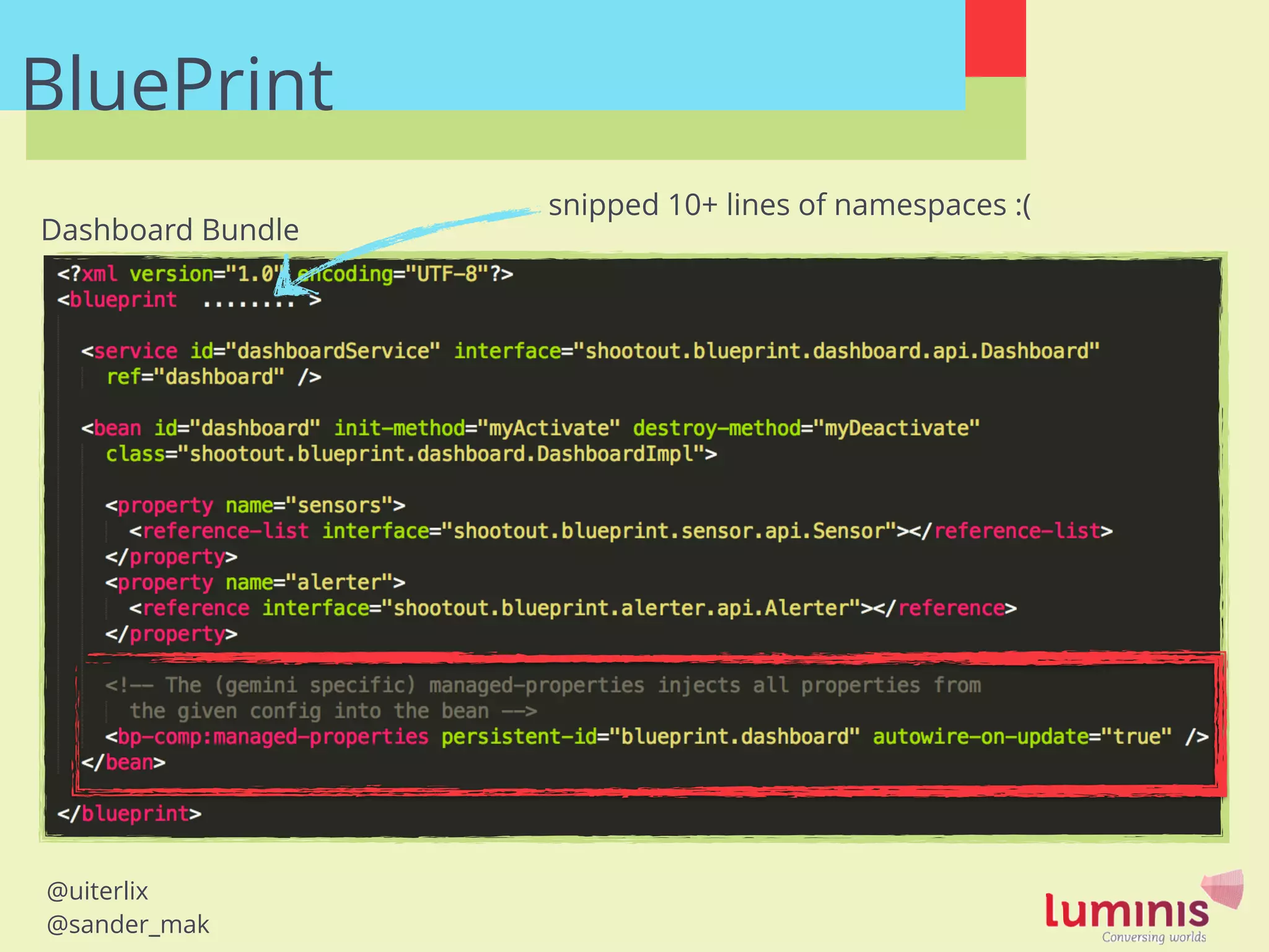 @uiterlix
@sander_mak
BluePrint
Dashboard Bundle
snipped 10+ lines of namespaces :(
 
