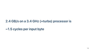 2.4GB/sona3.4GHz(+turbo)processoris
~1.5cyclesperinputbyte
14
 