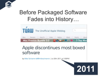 2011
Before Packaged Software
Fades into History…
 