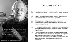 ASSUMPTIONS
We all exist and work within complex social systems.
We are all responsible for the design, development,
and m...