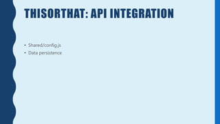 THISORTHAT: API INTEGRATION
• Shared/config.js
• Data persistence
 