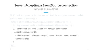 INITIALIZE AN AKKA ACTOR
Server: Accepting a EventSource connection
// Client A connects to the server and is assigned con...