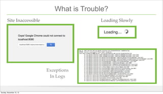 What is Trouble?
Site Inaccessible

Loading Slowly

Exceptions
In Logs

Sunday, November 10, 13

 