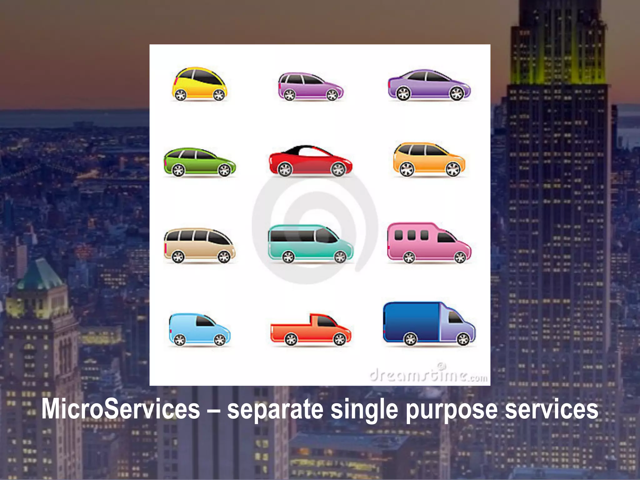 MicroServices – separate single purpose services
 