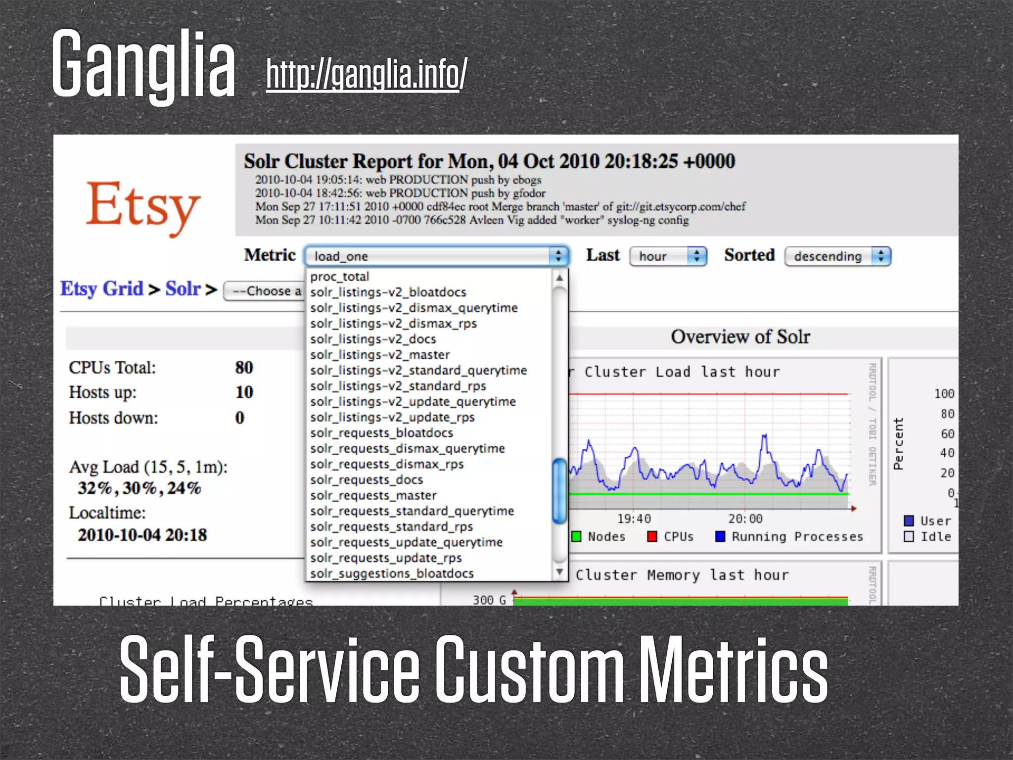 Ganglia   http://ganglia.info/




  Self-Service Custom Metrics
 