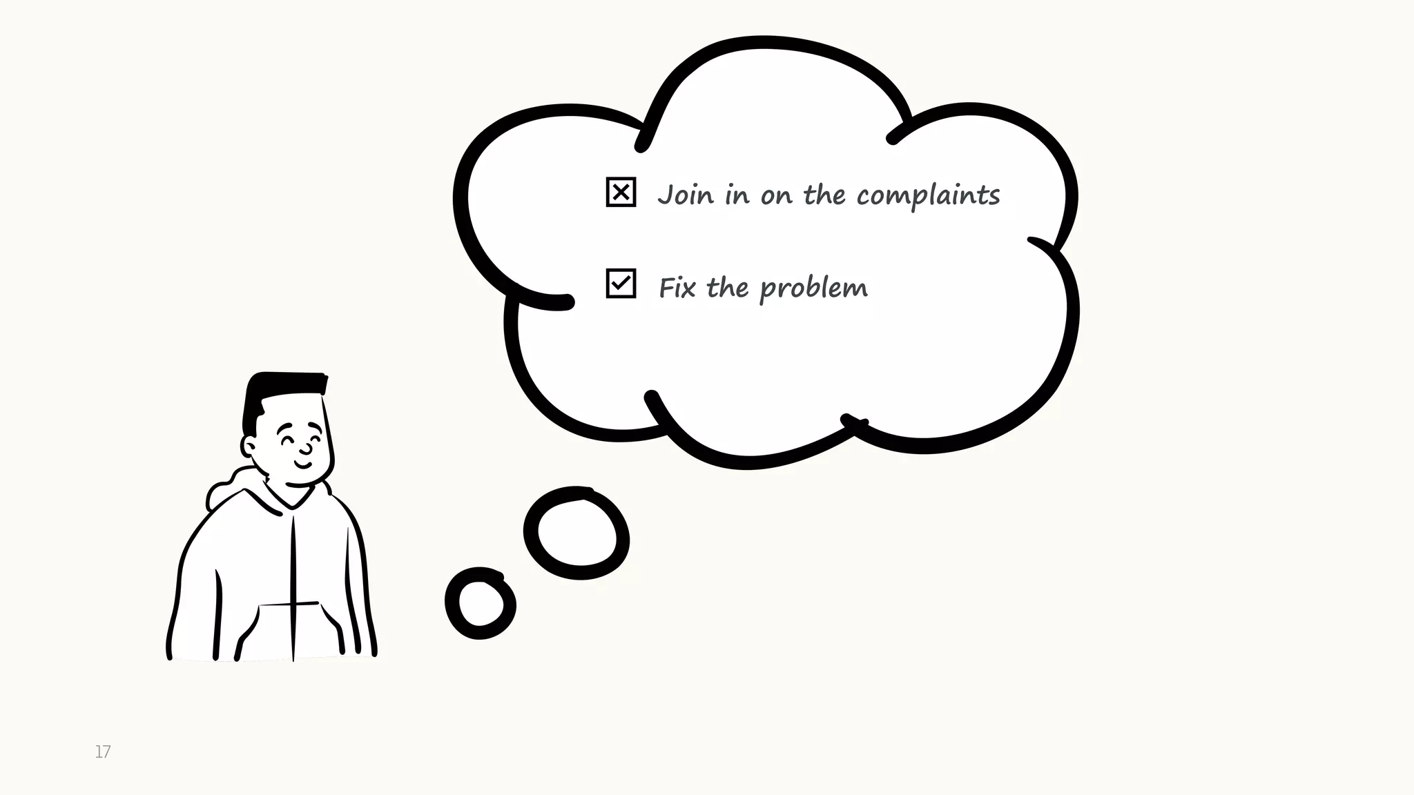 Join in on the complaints
Fix the problem
17
 