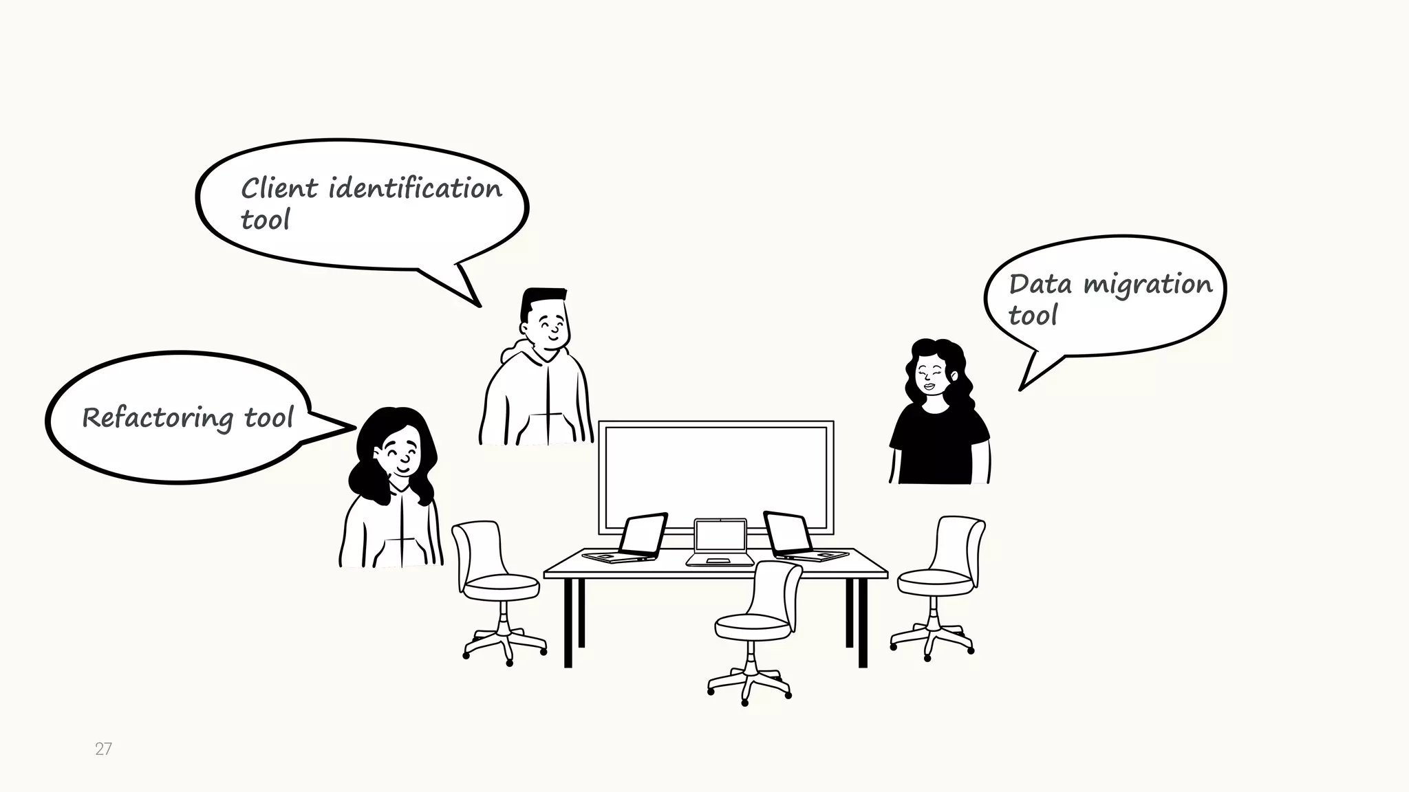 Client identification
tool
Data migration
tool
Refactoring tool
27
 