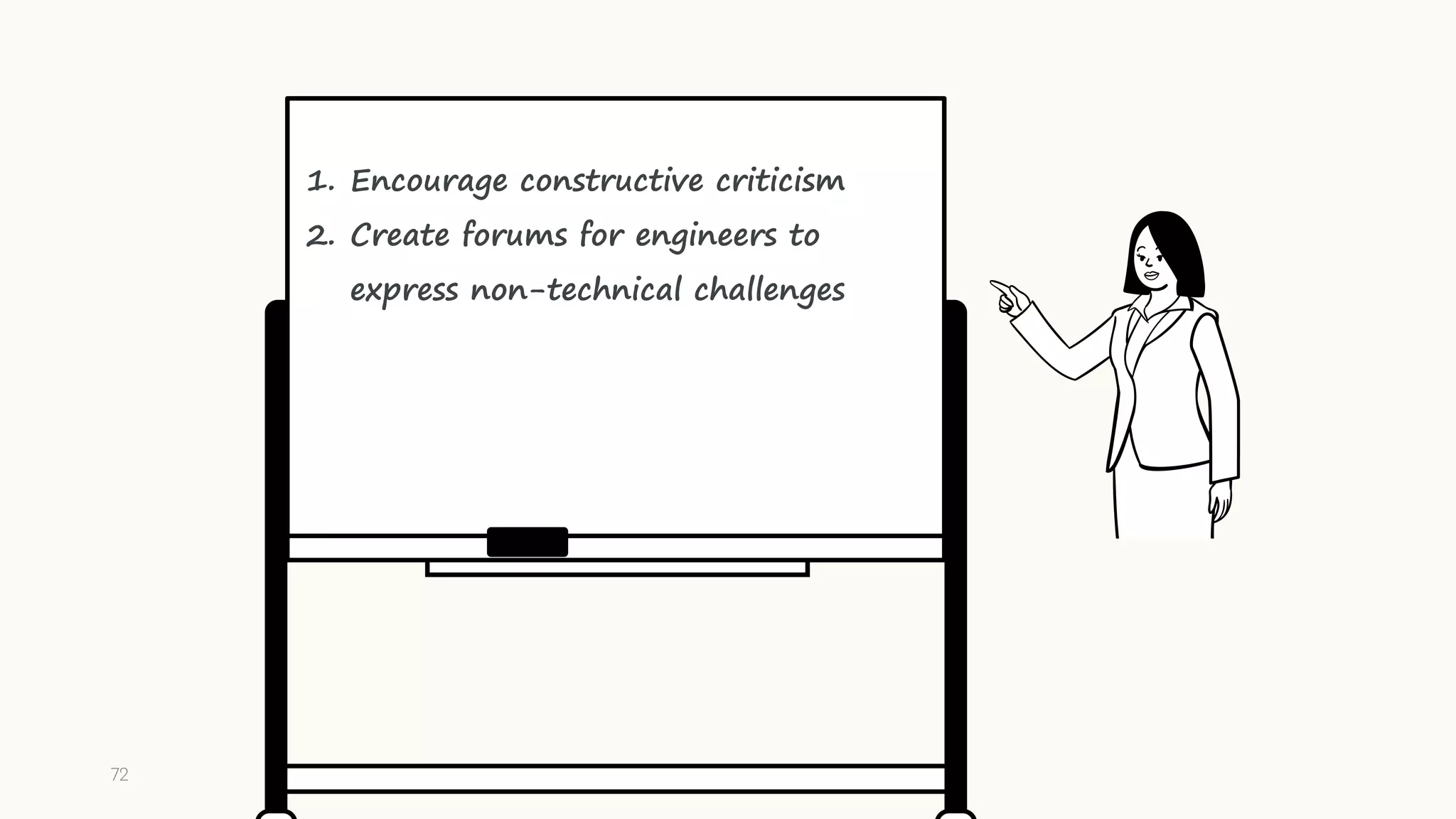 72
1. Encourage constructive criticism
2. Create forums for engineers to
express non-technical challenges
 