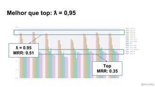 @timotta
Melhor que top: ƛ = 0,95
ƛ = 0.95
MRR: 0.51
Top
MRR: 0.35
 