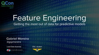 Feature Engineering
Gabriel Moreira
@gspmoreira
Getting the most out of data for predictive models
Lead Data Scientist DSc...
