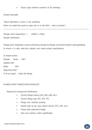 Comprehensive QC Piping Notes: Standards, Inspection & Documentation | PDF