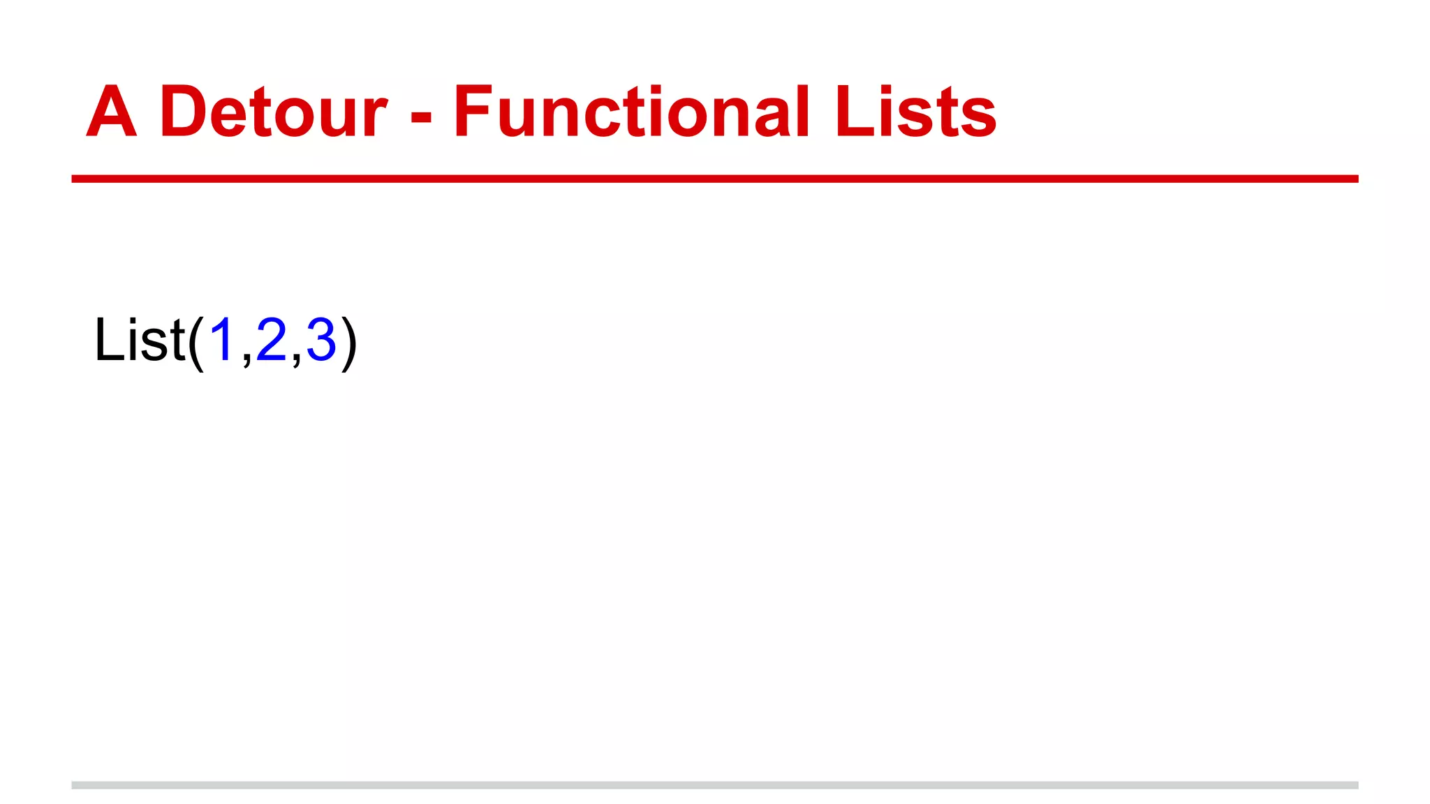 A Detour - Functional Lists
List(1,2,3)
 
