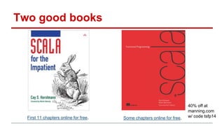 Two good books
First 11 chapters online for free. Some chapters online for free.
40% off at
manning.com
w/ code tsfp14
 