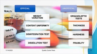 Quality Control tests for Tablets and Capsules | PDF