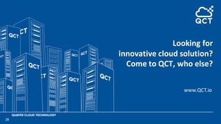 www.QCT.io
Looking	for
innovative	cloud	solution?
Come	to	QCT,	who	else?
28
 