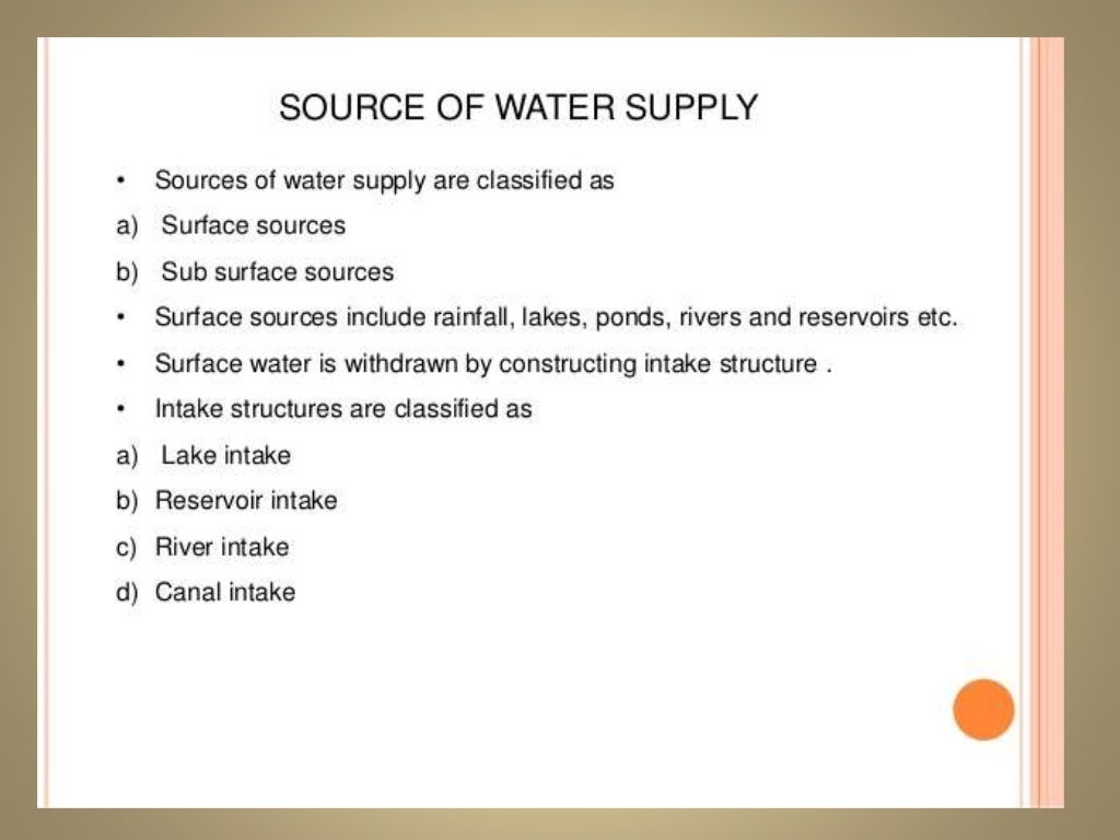 Sources of water supply
