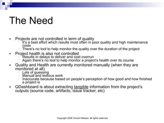 Copyright 2006 Vincent Massol, all rights reserved
The Need
■ Projects are not controlled in term of quality
It’s a best e...