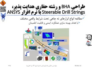 ‫طراحی‬BHA،‫پذیر‬ ‫هدایت‬ ‫حفاری‬ ‫رشته‬ ‫و‬
Steerable Drill Strings‫با‬‫افزار‬ ‫نرم‬ANSYS
‫مختلف‬ ‫واقعی‬ ‫شرایط‬ ‫تحت‬ ‫چاهی‬ ‫ته‬ ‫ابزارهای‬ ‫انواع‬ ‫مطالعه‬
‫اطمینان‬ ‫قابلیت‬ ‫و‬ ‫ایمنی‬ ،‫عملکرد‬ ‫سازی‬ ‫بهینه‬ ‫هدف‬ ‫با‬
30-Dec-15‫یک‬ ‫حفاری‬ ‫مهندسی‬(‫ششم‬ ‫ویرایش‬)‫مهر‬ ،94‫ح‬ ،.‫اعلمی‬‫نیا‬368
 