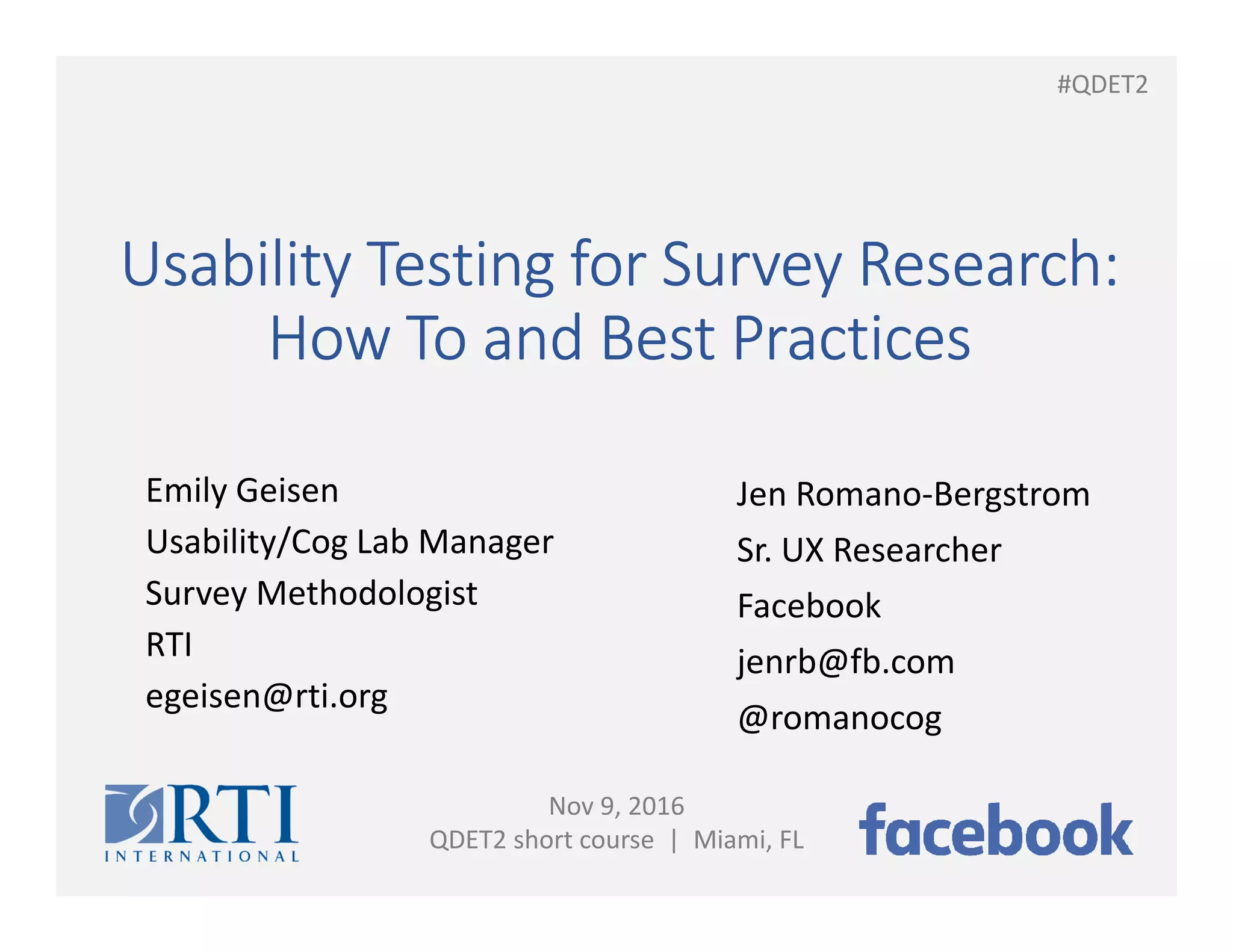 Test Lab Survay Usability Testing for Survey Research:How to and Best Practices | PDF ...