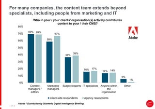 |
| 25
For many companies, the content team extends beyond
specialists, including people from marketing and IT
 