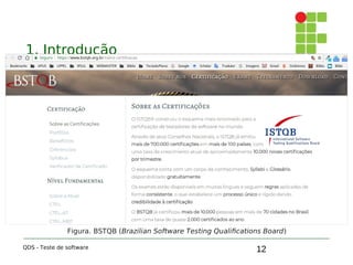 12
1. Introdução
QDS - Teste de software
Figura. BSTQB (Brazilian Software Testing Qualifications Board)
 