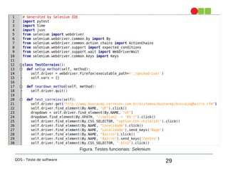29
1. Introdução
QDS - Teste de software
Figura. Testes funcionais: Selenium
 