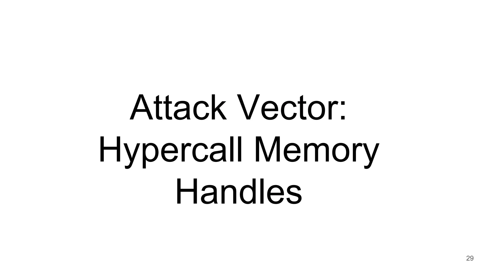 Attack Vector:
Hypercall Memory
Handles
29
 