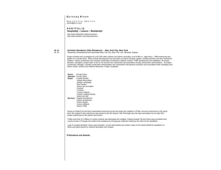 Q u i n c e y N i x o n
N e w Y o r k C i t y N e w Y o r k
qnixon@nyc.rr.com
P O R T F O L I O
Hospitality + Leisure + Residential
http://www.slideshare.net/quinceynixon
http://www.linkedin.com/in/quinceynixon
09. 03 Schnitzer Residence (Otto Residence) – New York City, New York
04. 00 Alexandra Champalimaud and Associates New York City, New York and Montreal, Quebec
Project architect and co-designer for a $12.95 million exterior and interior renovation of an 8,000 s.f., eight story, c.1860 townhouse and
garden for a private client. Role involved development and renovation of exterior facades, garden, building structure and new mechanical
systems. Interior architecture role included coordination of extensive millwork contract, FF&E development and installation. As project
architect, managed a project team of two for 24 months from construction documentation through construction administration. As project
construction manager, oversaw construction administration and coordination with general contractor and consultants while managing vario
interior trades, vendors and millwork fabricators. Project completed.
Owner - Private Client
Operator - Private Client
Scope - Façade Studies
Façade Renovation
Garden Landscape
Roof Garden
Interior gut renovation
Finishes
Furniture
Custom millwork
Custom Lighting fixtures
Select one offs
Services - Façade Architecture
Interior Architecture
Interior Design
Custom Millwork
Interior FF&E
Facing an Edward Durrell Stone landmarked townhouse across the street and neighbor to Phillip Johnsons townhouse on the same
block, the original 8 story townhouse was owned by the film director Otto Preminger and had been remodeled into an early 60’s
modern townhouse on the exterior and interior.
A little more than $1.0 Million of custom millwork was fabricated and installed. Original Azuleja Tile and Stone was purchased from
country homes in Portugal and install at the residence by Portuguese craftsmen hosted by the client for the installation.
Logs of Cerejera Brazilian Cherry were imported, cut into wide boards and custom culled on the clients behalf for installation on
floors and select boards for millwork fabrication and veneers.
Publications and Awards
 