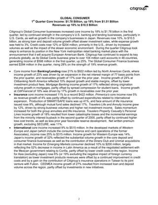 citigroup April 16, 2001 - First Quarter Press Release