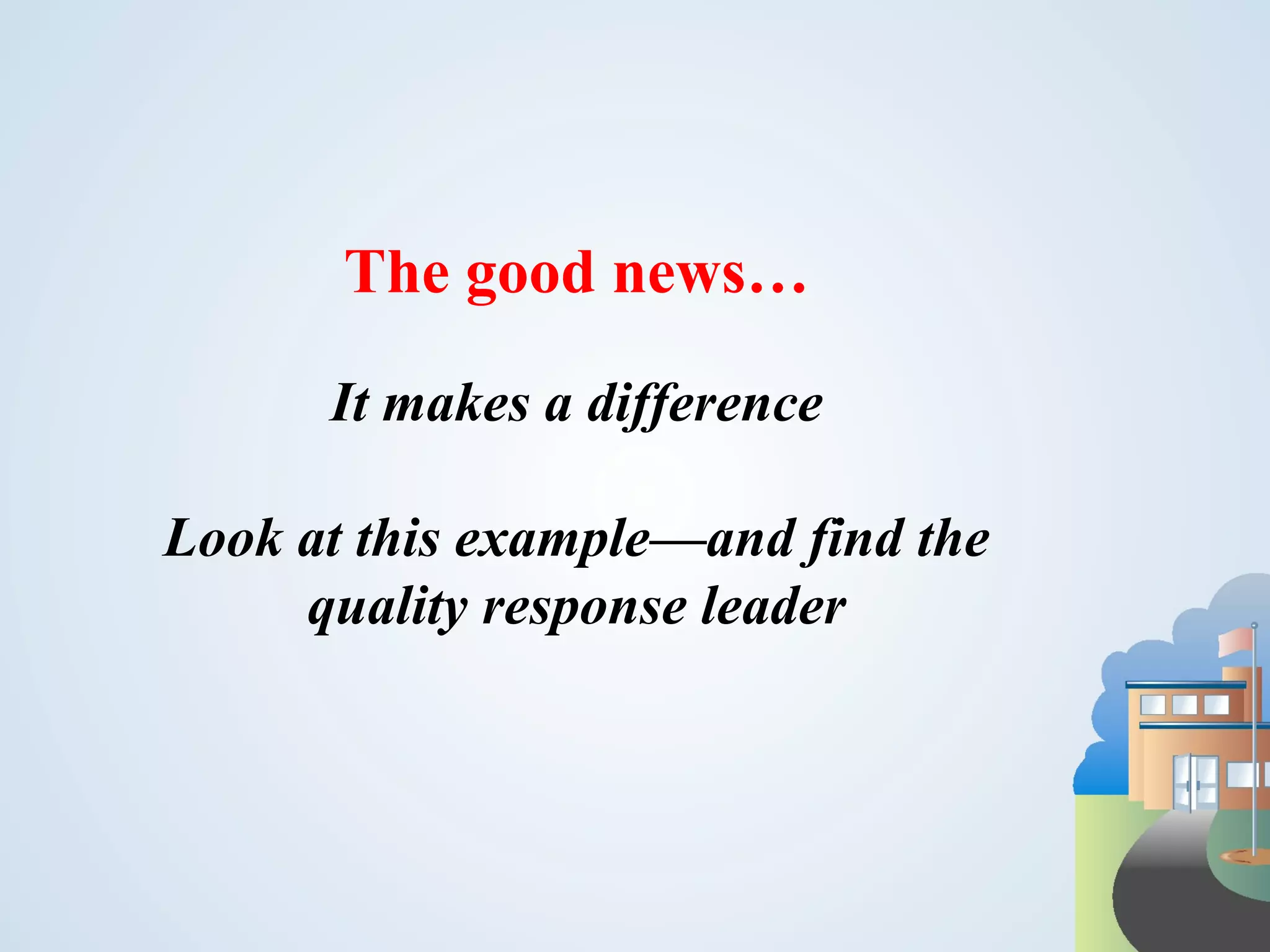 The good news… It makes a difference Look at this example—and find the quality response leader 