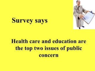 Survey says Health care and education are the top two issues of public concern 