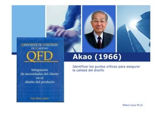 Logo
       Akao (1966)
       Identificar los puntos críticos para asegurar
       la calidad del diseño




                                        Milton Coca Ph.D.
 